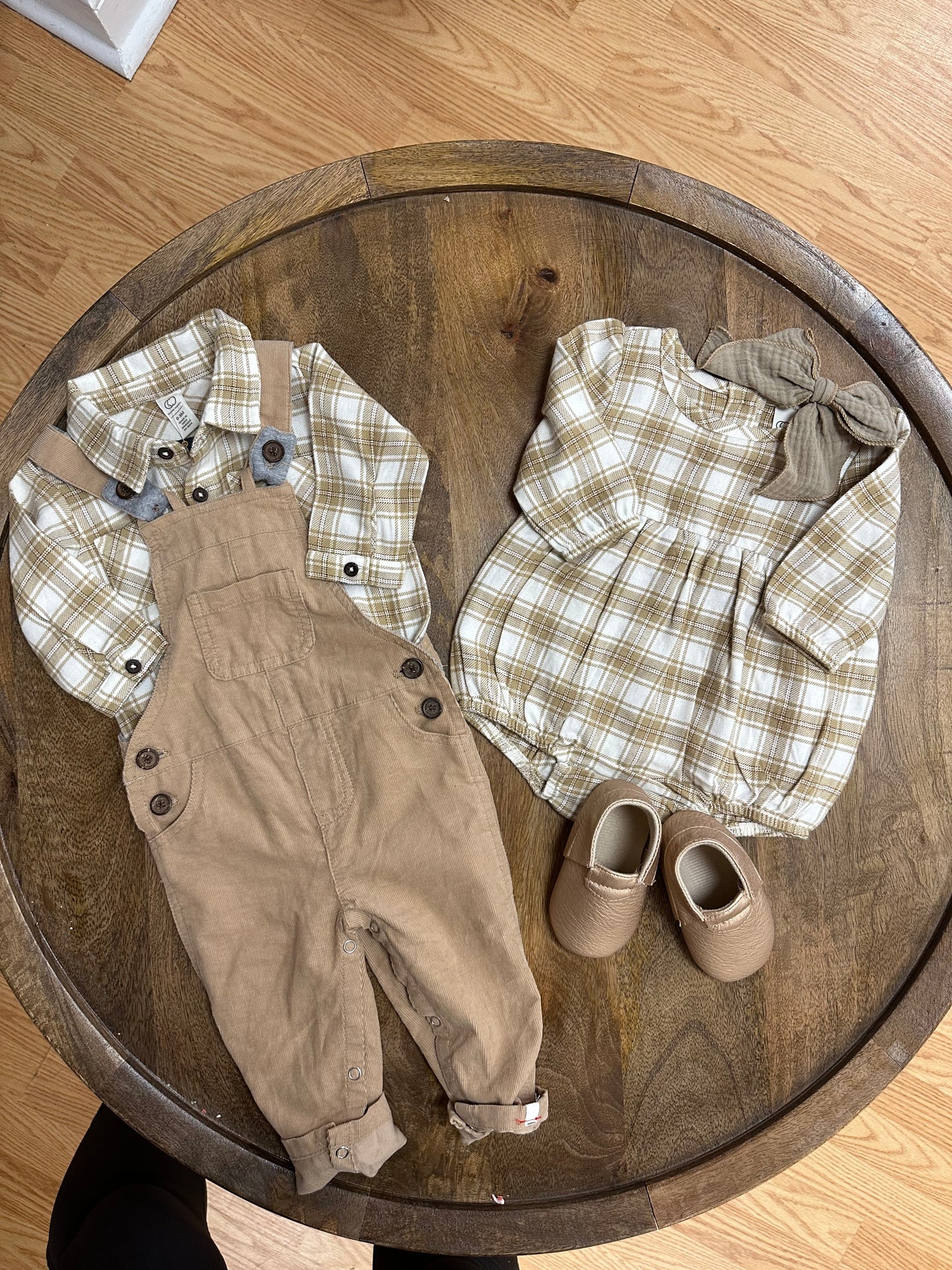 Organic Baby Bristol Flannel Bubble Romper - Latte Plaid