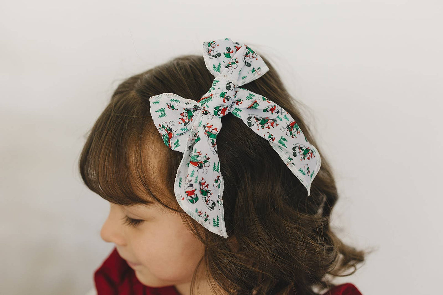 Vintage Sledding Snowman Serged Cotton 4" Hair Bow