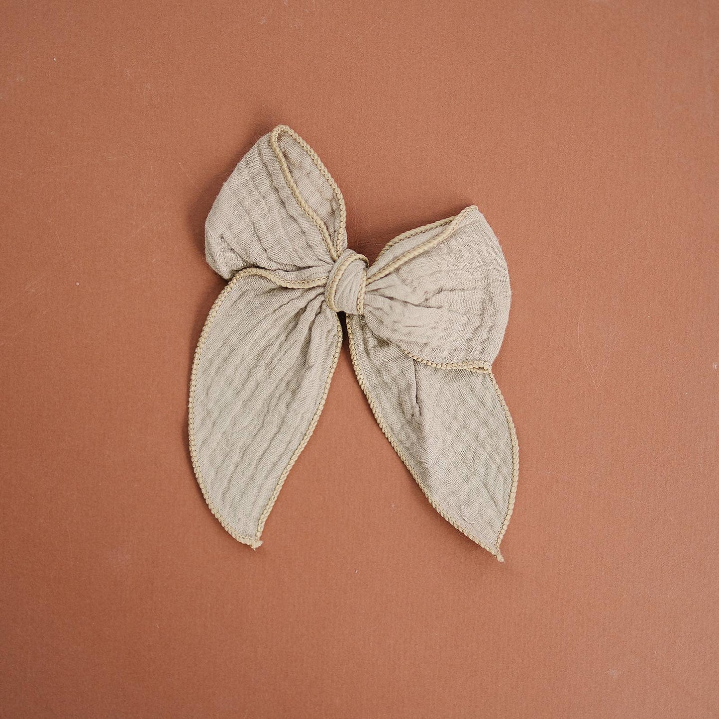 Large Gauze Linen Hair Bow: Beige
