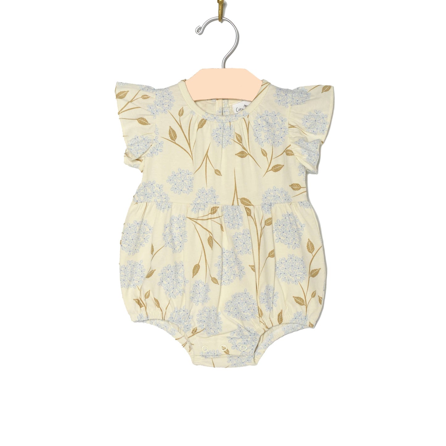 Flutter Sleeve Short Romper- Hydrangea: 12-18m