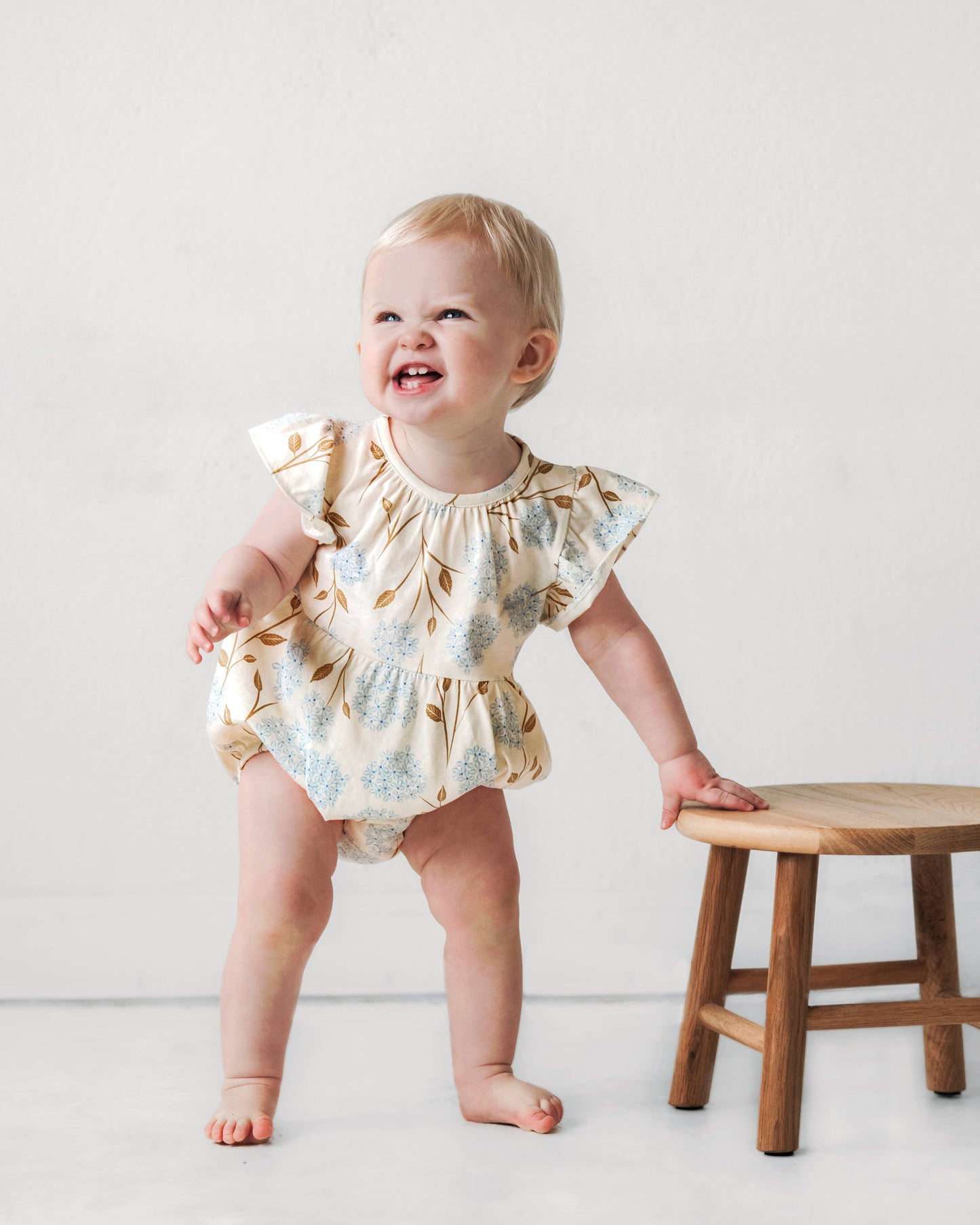 Flutter Sleeve Short Romper- Hydrangea: 12-18m