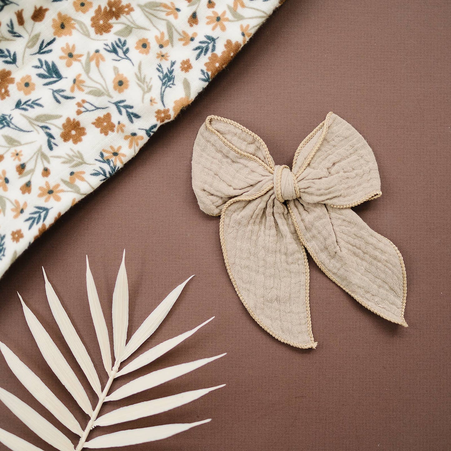 Large Gauze Linen Hair Bow: Beige