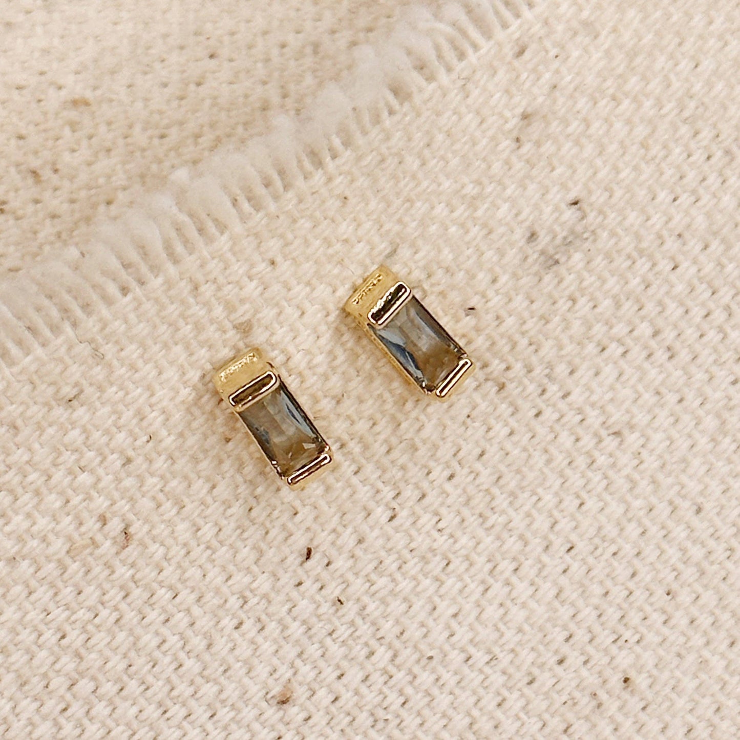 18k Gold Filled Baguette Birthstone Stud Earrings