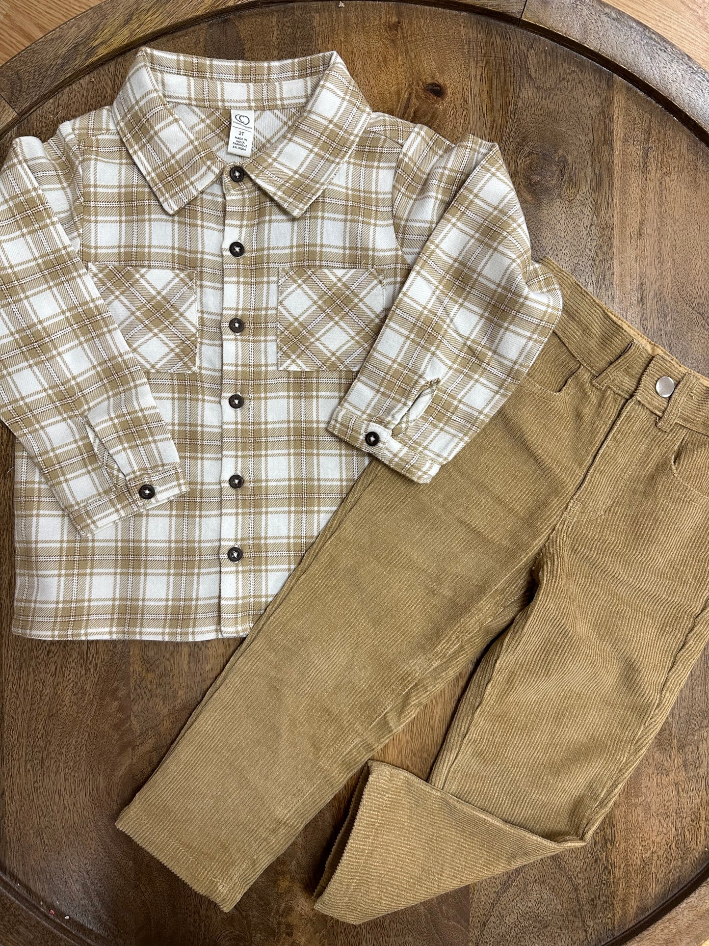 Logan Flannel Collard Button Down - Latte Plaid