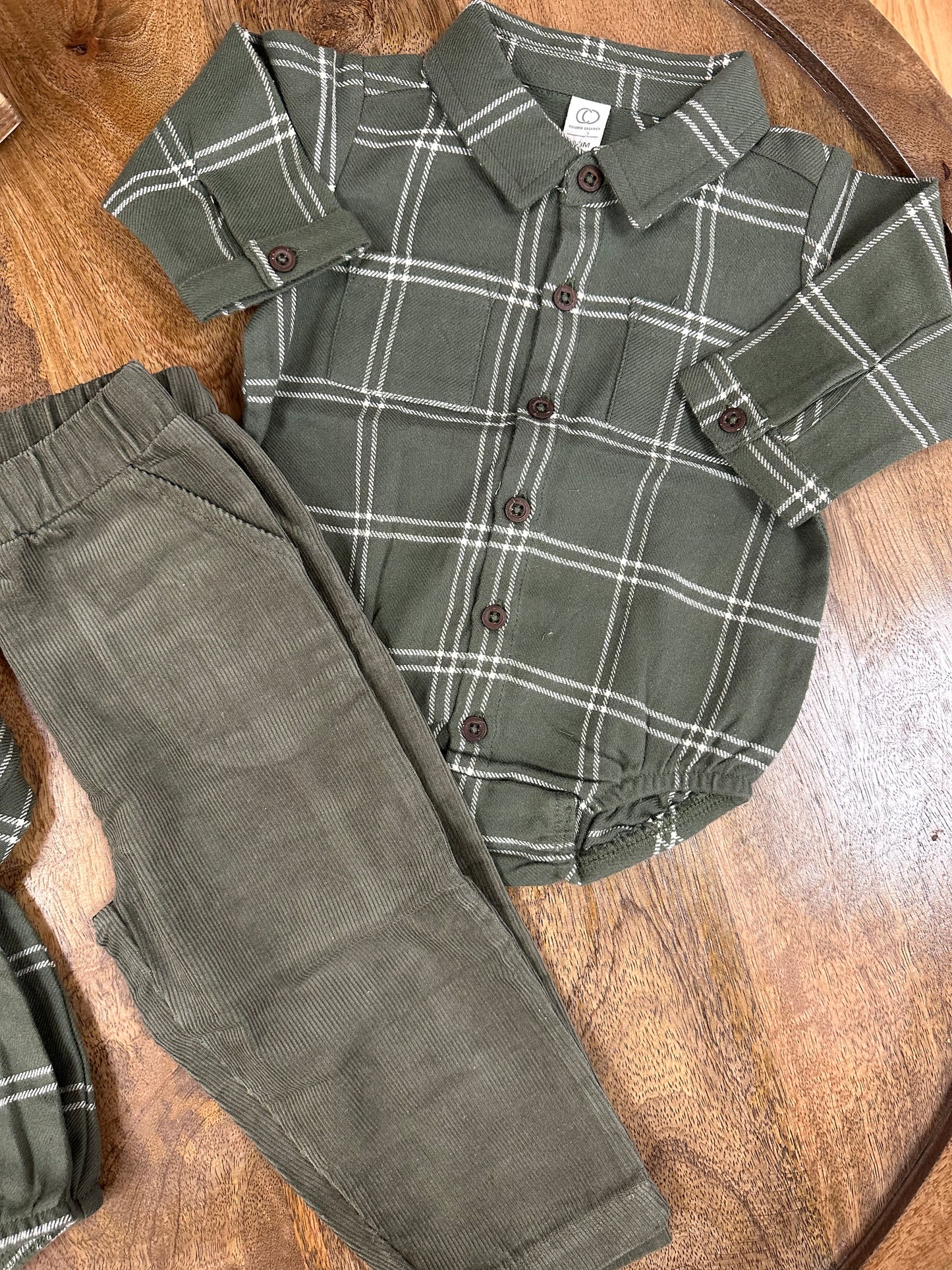 Carson Flannel Collared Button Down Bodysuit - Cypress Plaid
