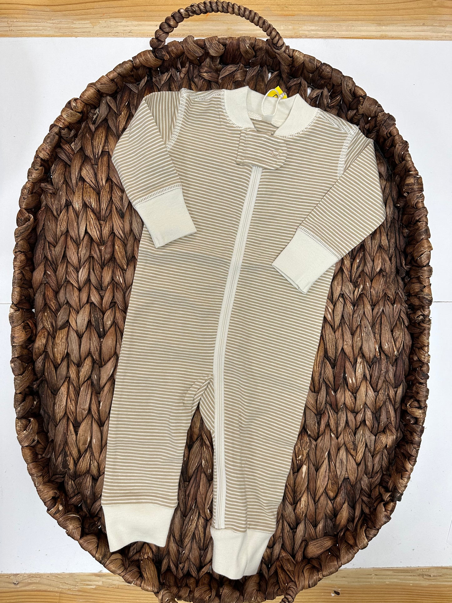 Zip Longsleeve Sleeper - Latte Micro Stripe