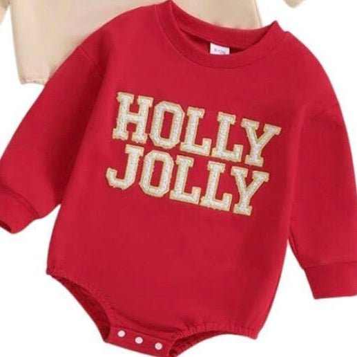 HOLLY JOLLY Chenille Patch Bubble Romper/Pullover