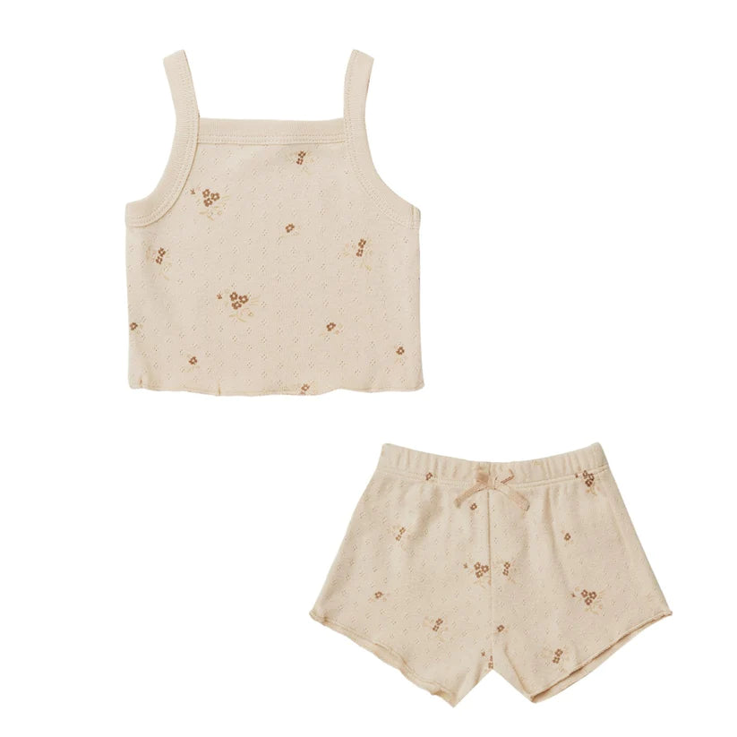 Organic Pointelle Tank + Shortie Set, Ditsy Clay