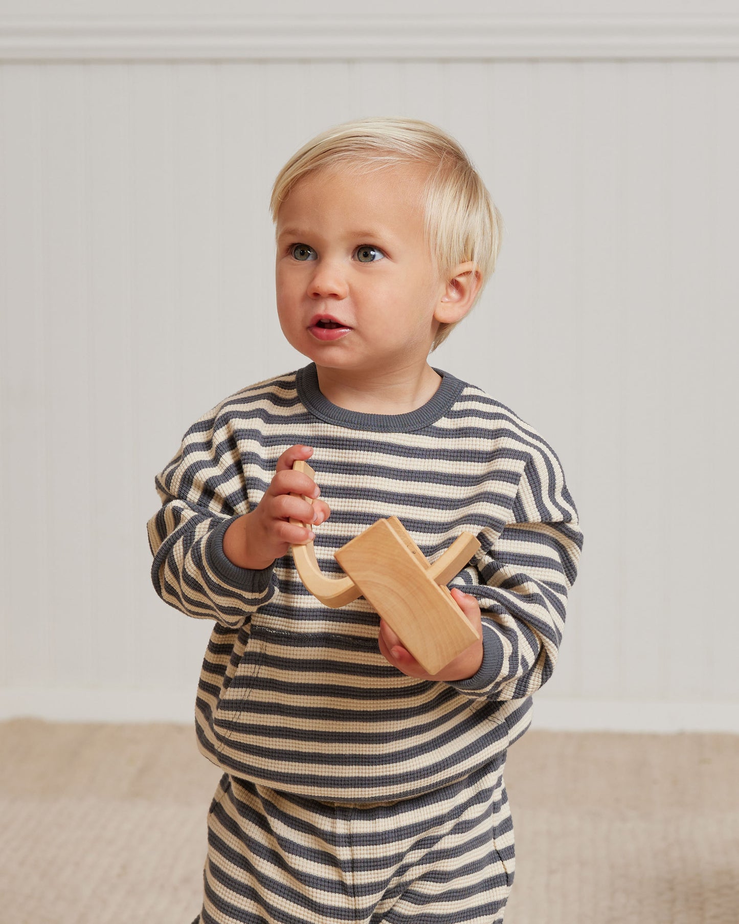 Waffle Sweater + Pant Set - Navy Stripe