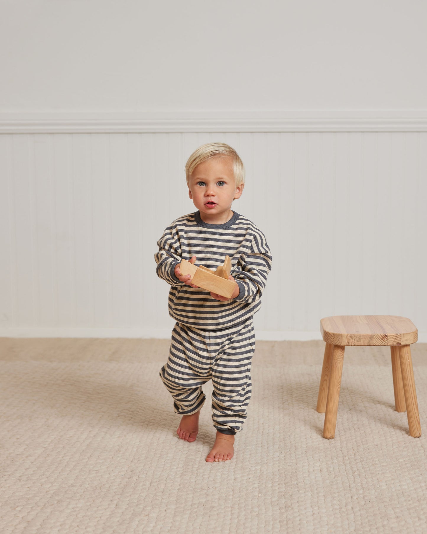 Waffle Sweater + Pant Set - Navy Stripe