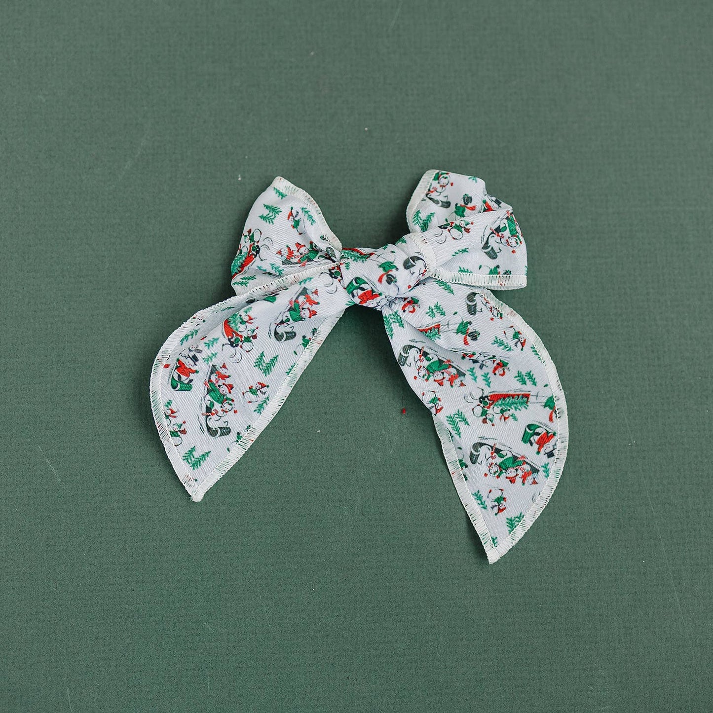 Vintage Sledding Snowman Serged Cotton 4" Hair Bow
