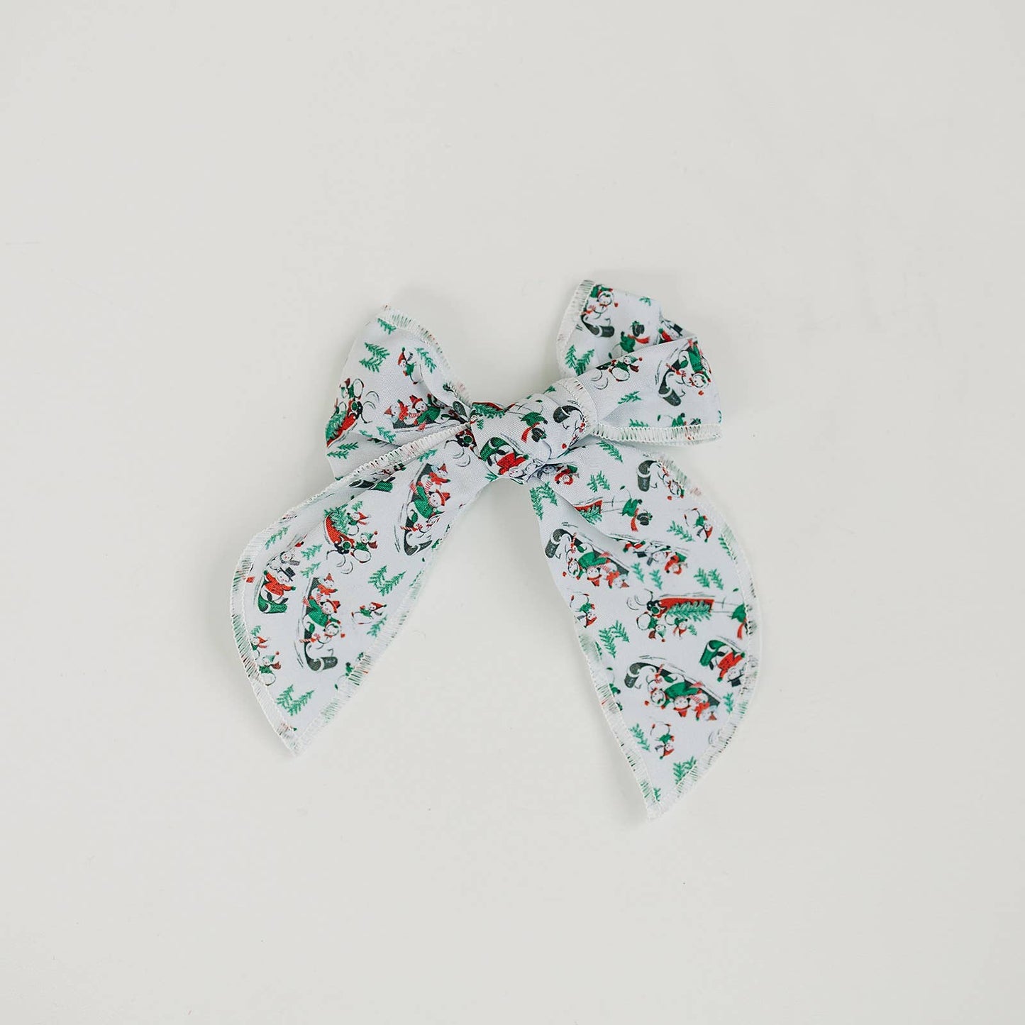 Vintage Sledding Snowman Serged Cotton 4" Hair Bow