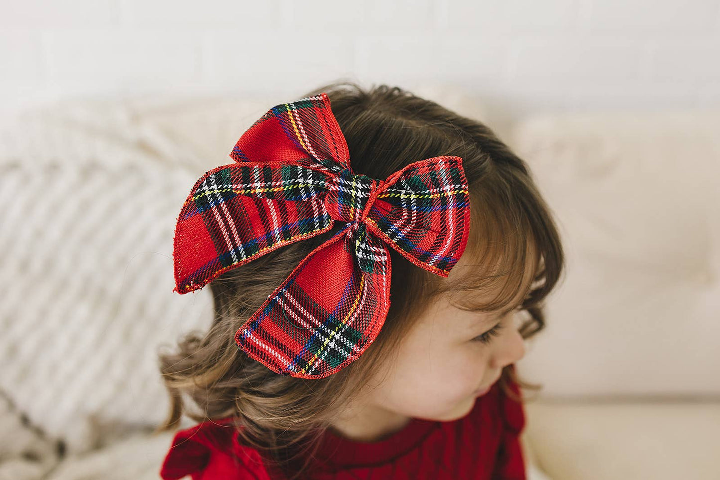 Tartan Plaid Holiday Linen Hair Bow 5.5"