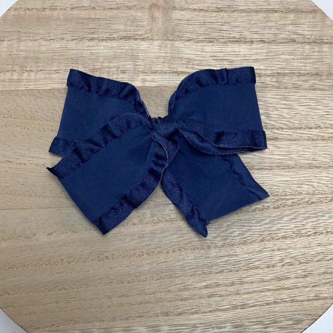 Navy Blue Ruffle Bow Clip
