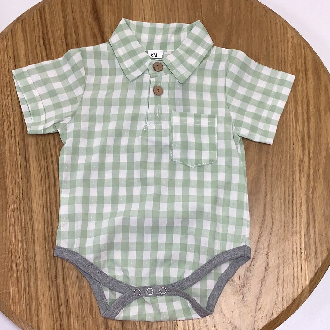 Sage Green Check Boys Button Up