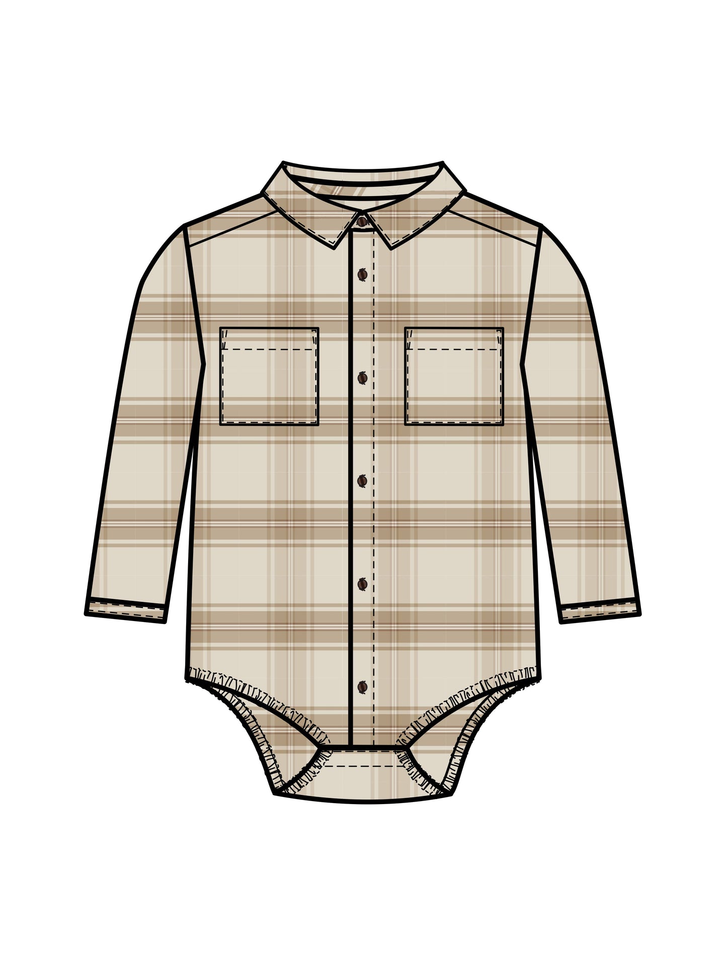 Carson Flannel Collared Button Down Bodysuit - Latte Plaid