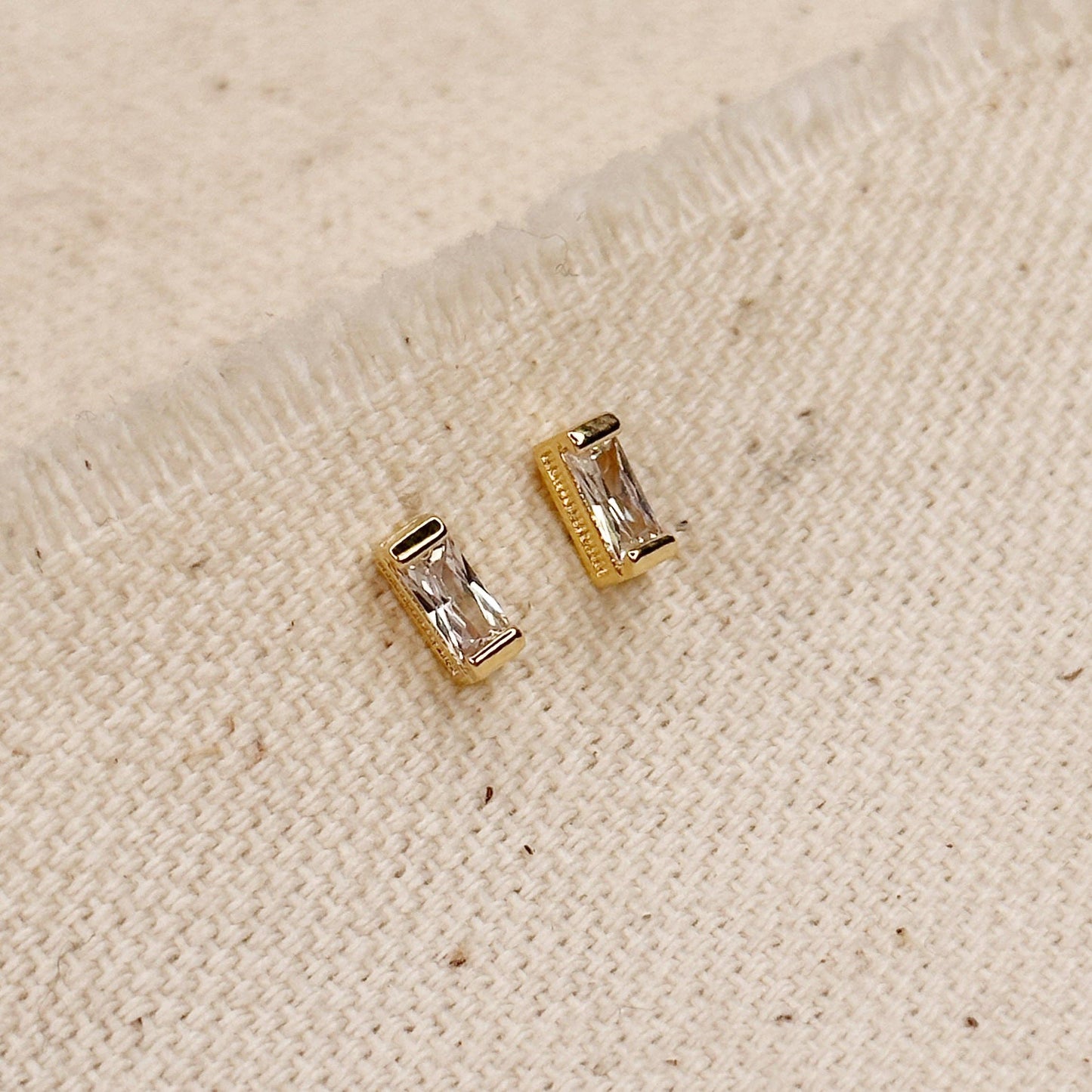 18k Gold Filled Baguette Birthstone Stud Earrings