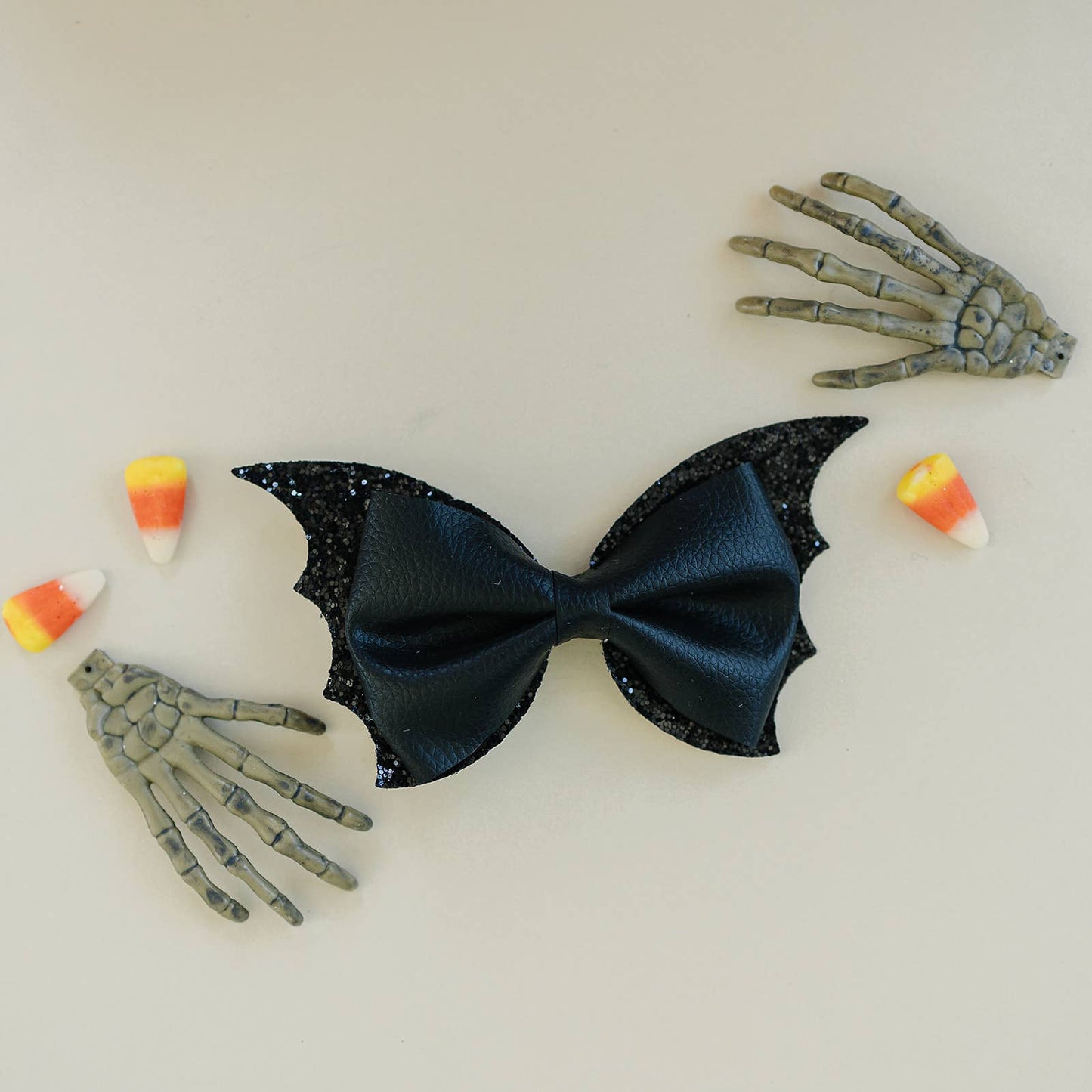5" Faux Leather Glitter Bat Halloween Hair Clip