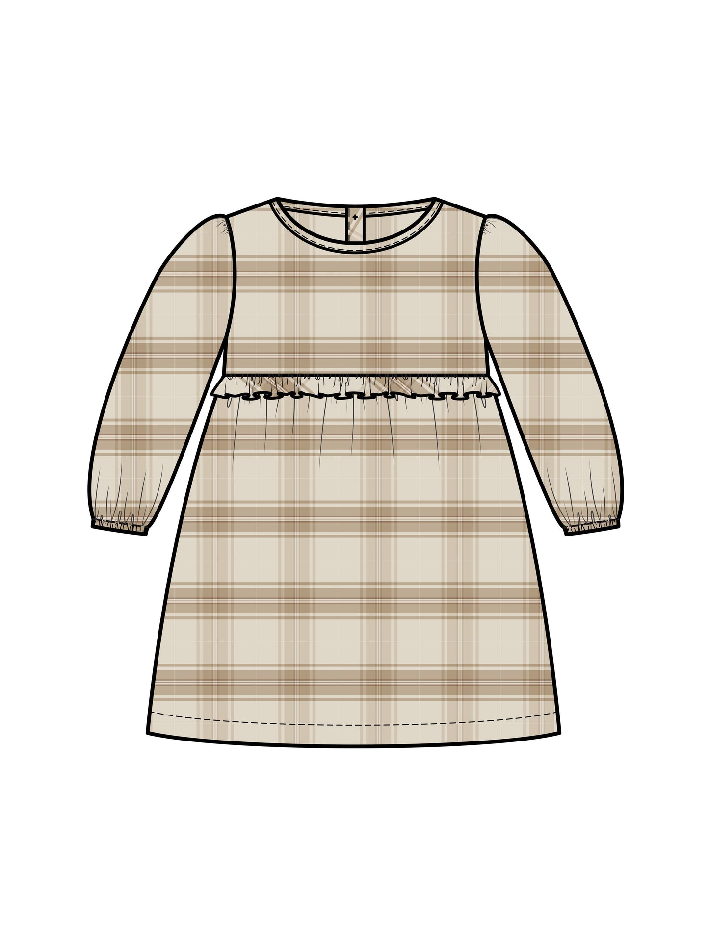 Sydney Flannel Ruffle Dress - Latte Plaid