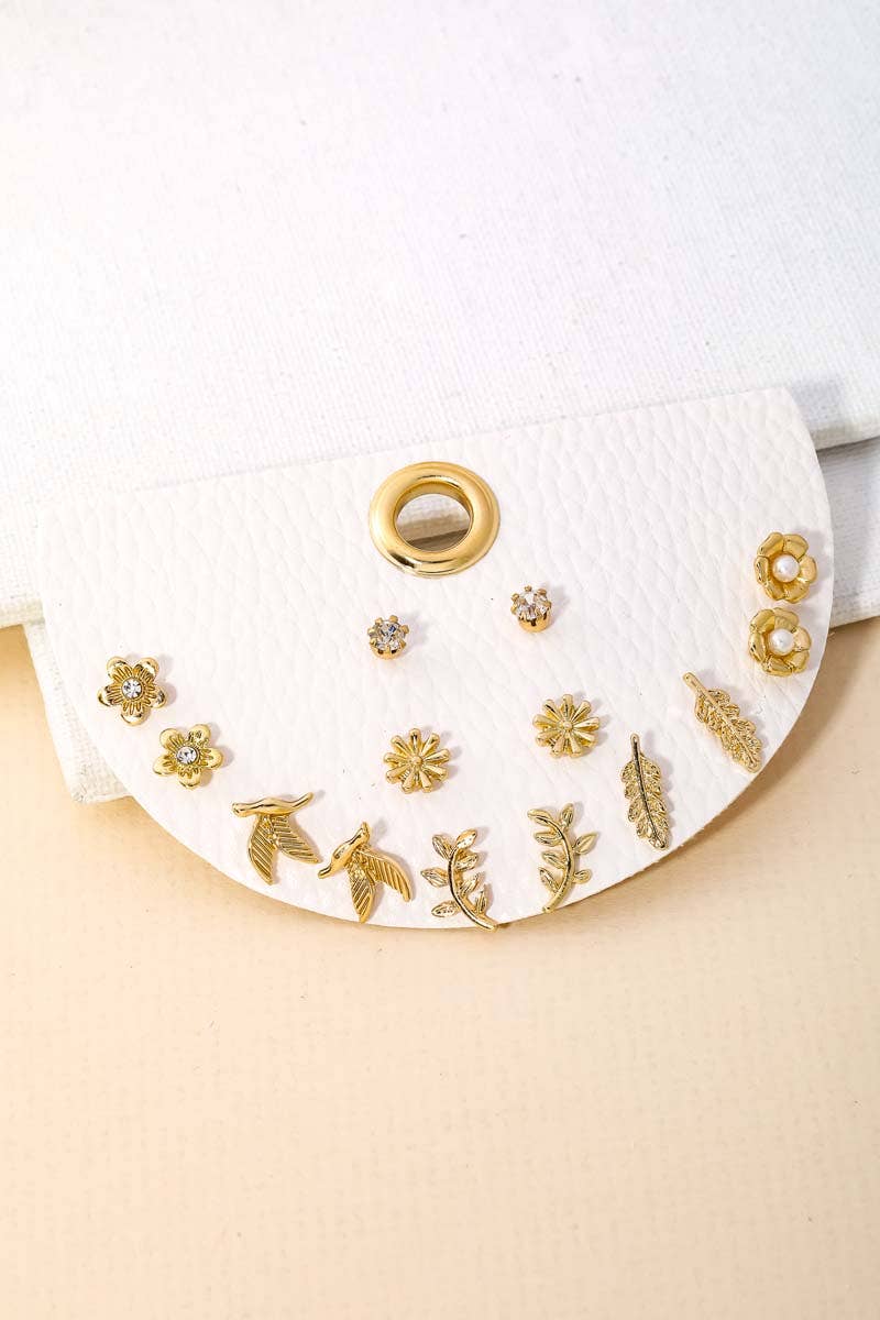 Flower Bird Leaf Stud Earrings Set