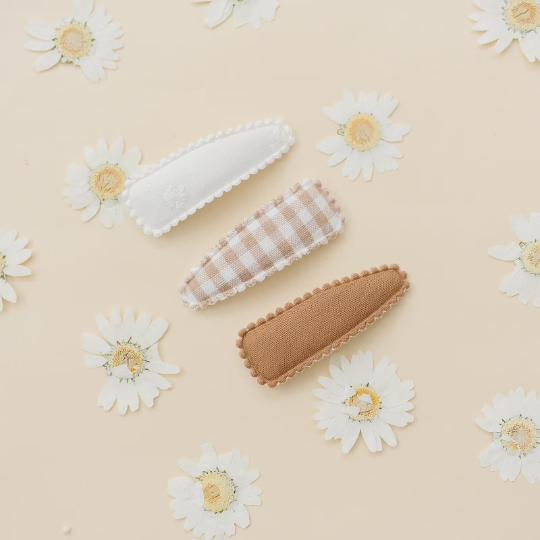 Set of 3 Neutral Gingham Spring Snap Clip Set