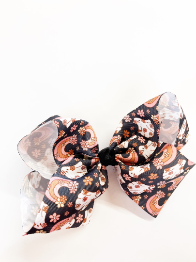 Halloween Ghosts + Rainbows 7” Grosgrain Hair Bow