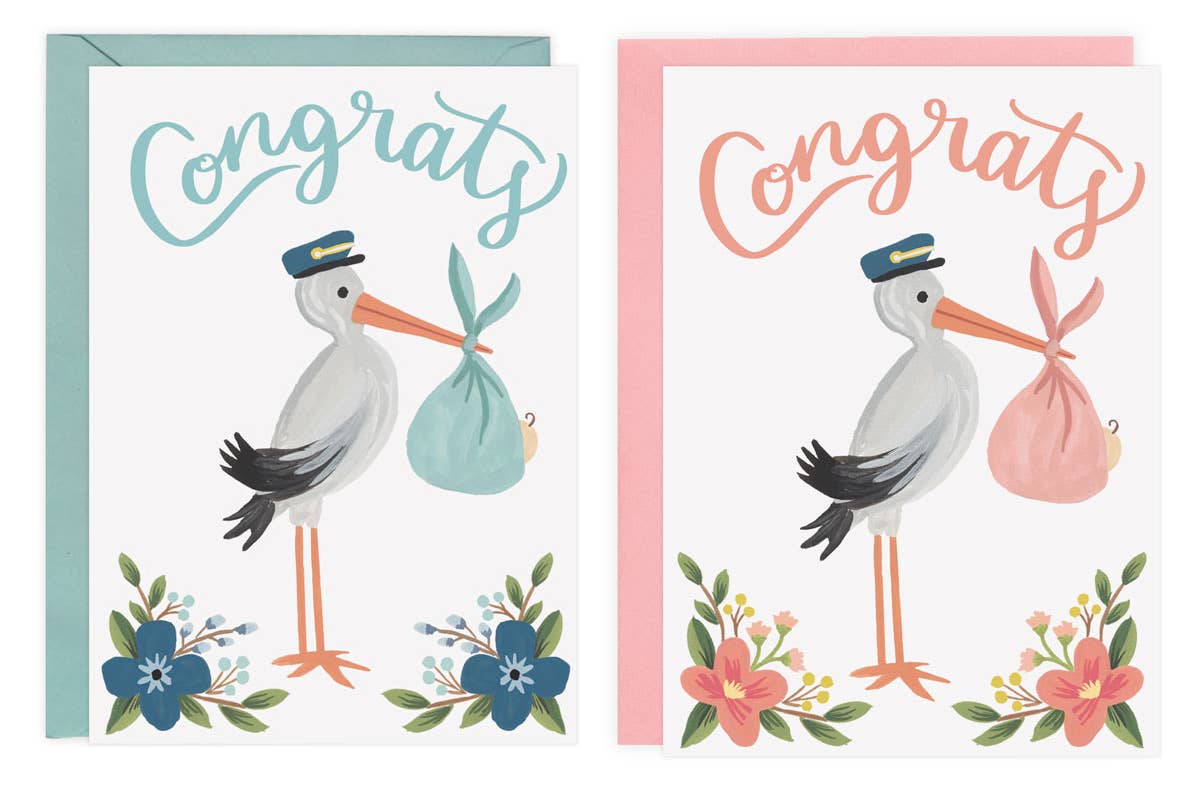 Stork Congrats Card - Blue