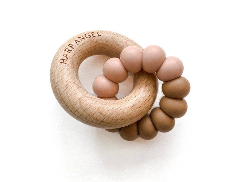 Silicone and Wood Teether Ring (Camel Blush)