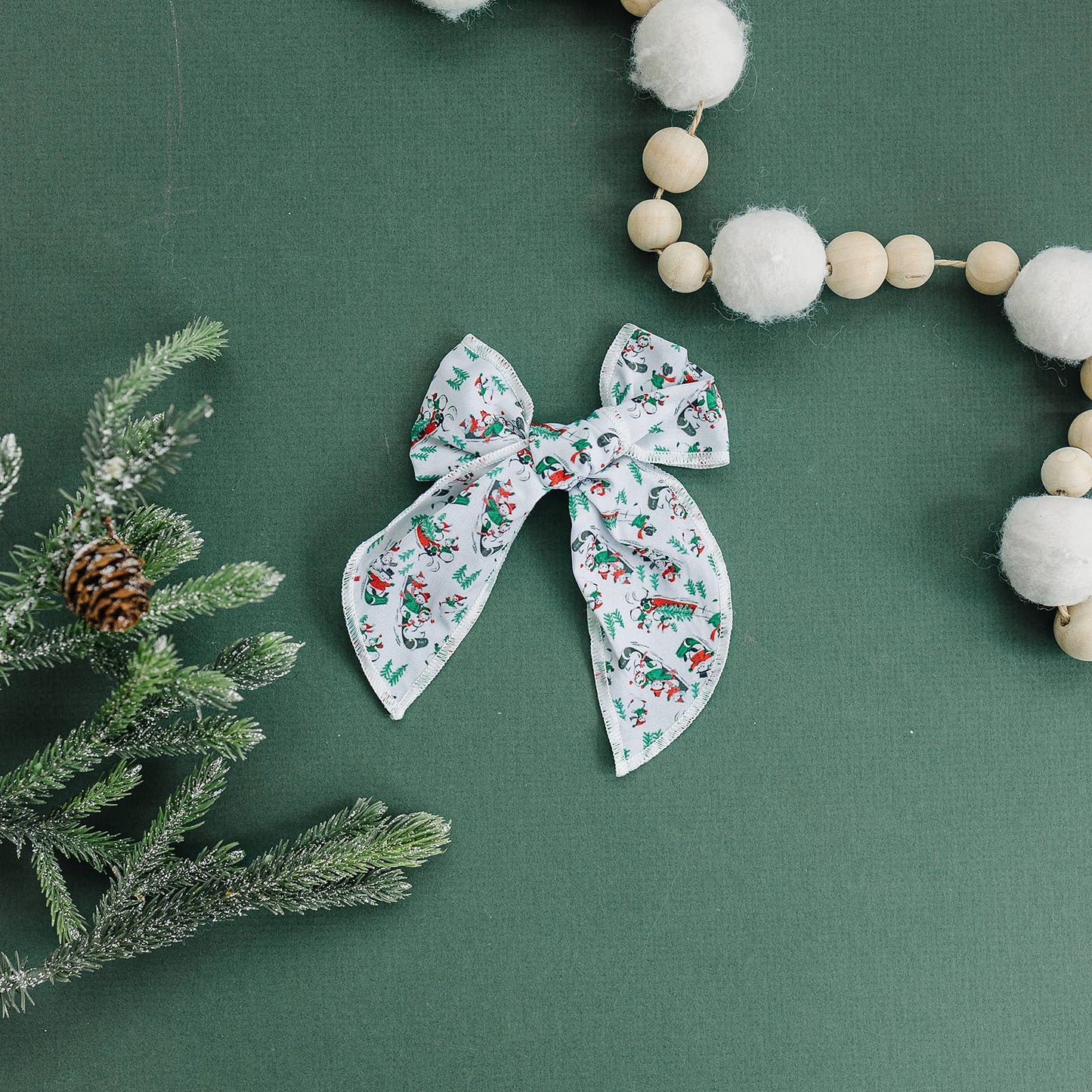 Vintage Sledding Snowman Serged Cotton 4" Hair Bow