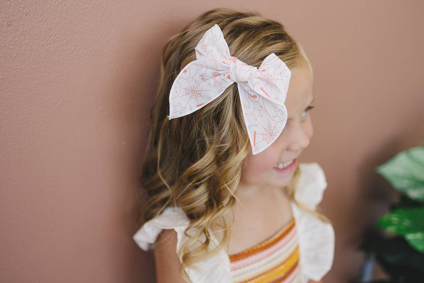 Halloween Orange Doodles 4" Serged Cotton Hair Bow