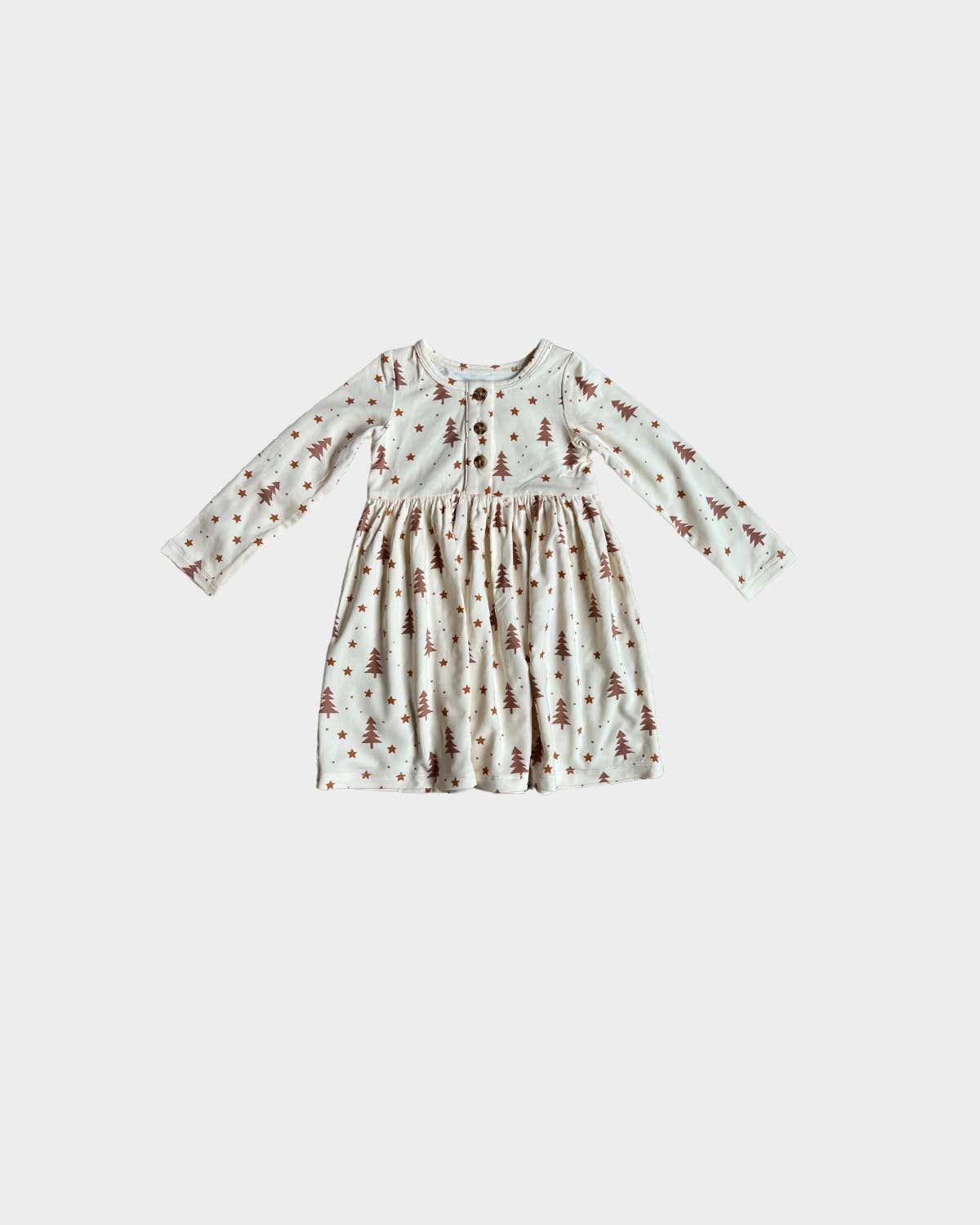 Girl's Longsleeve Henley Dress in Christmas Trees