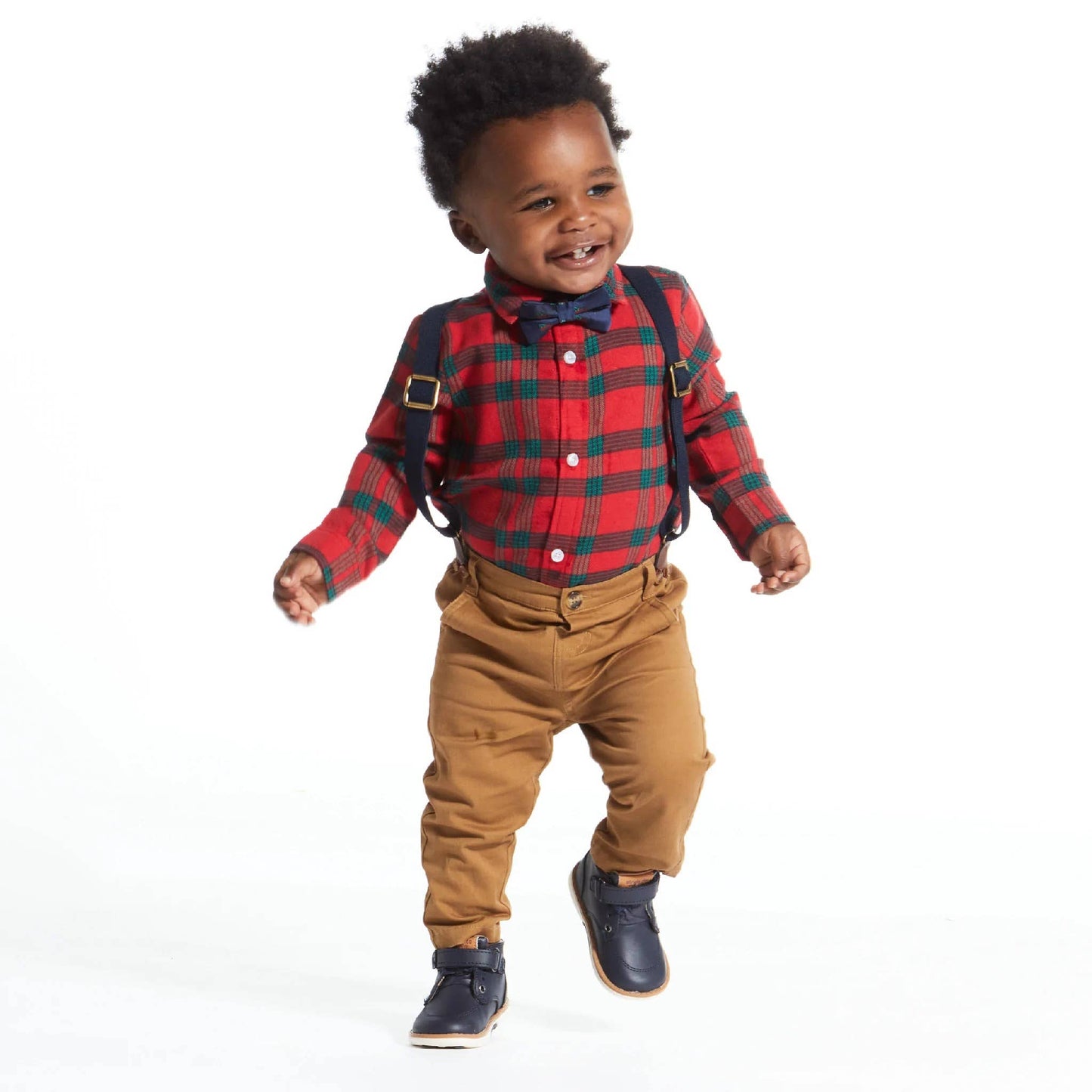 Infant Boys Flannel Buttondown and Suspenders Set