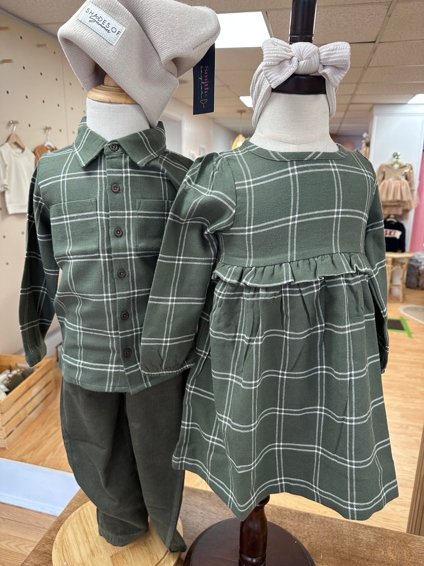 Sydney Flannel Ruffle Dress - Cypress Plaid