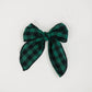Green Check Holiday Plaid Linen Hair Bow 5.5"