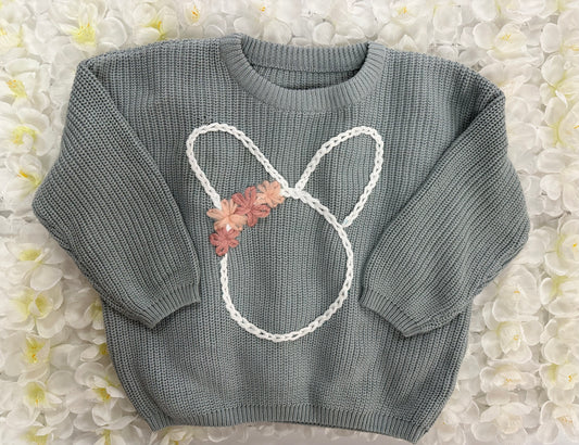 Embroidered Bunny Knit Sweater