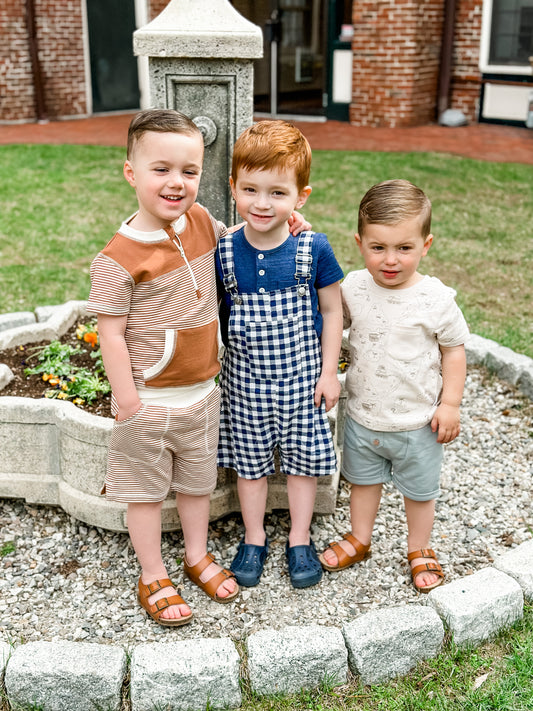 Navy Plaid Overalls