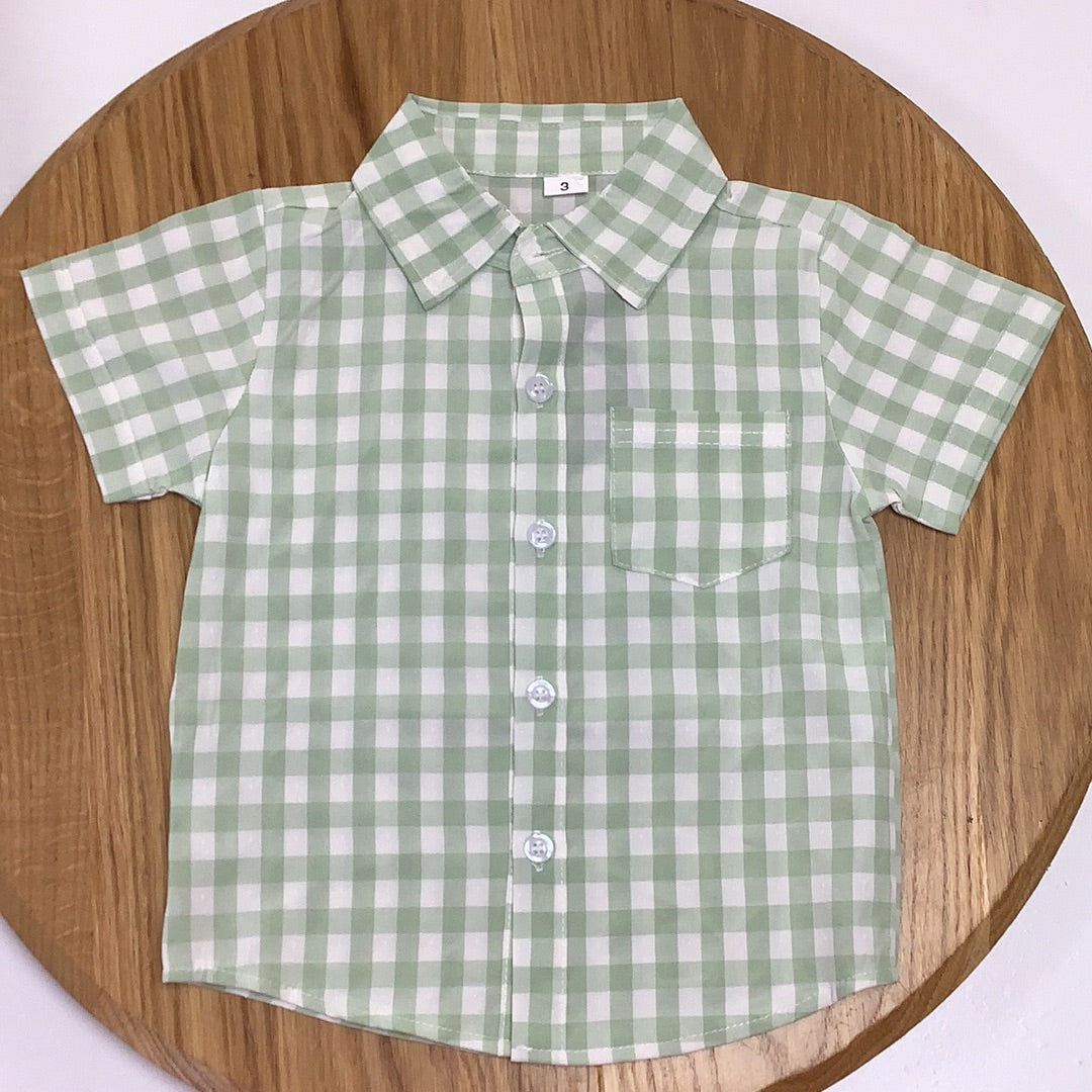 Sage Green Check Boys Button Up