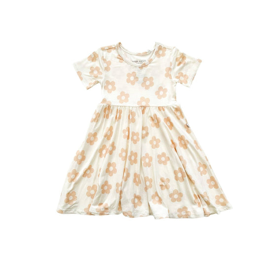 Short Sleeve Twirl Dress - Blush Daisy