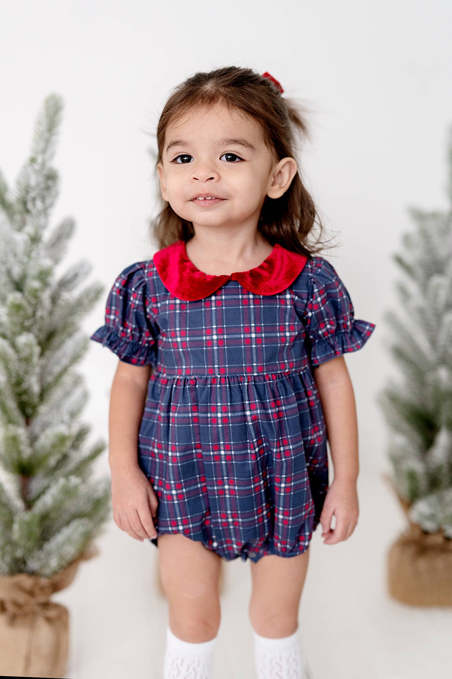 Quinn Collared Bubble in Holiday Plaid | Poplin Cotton