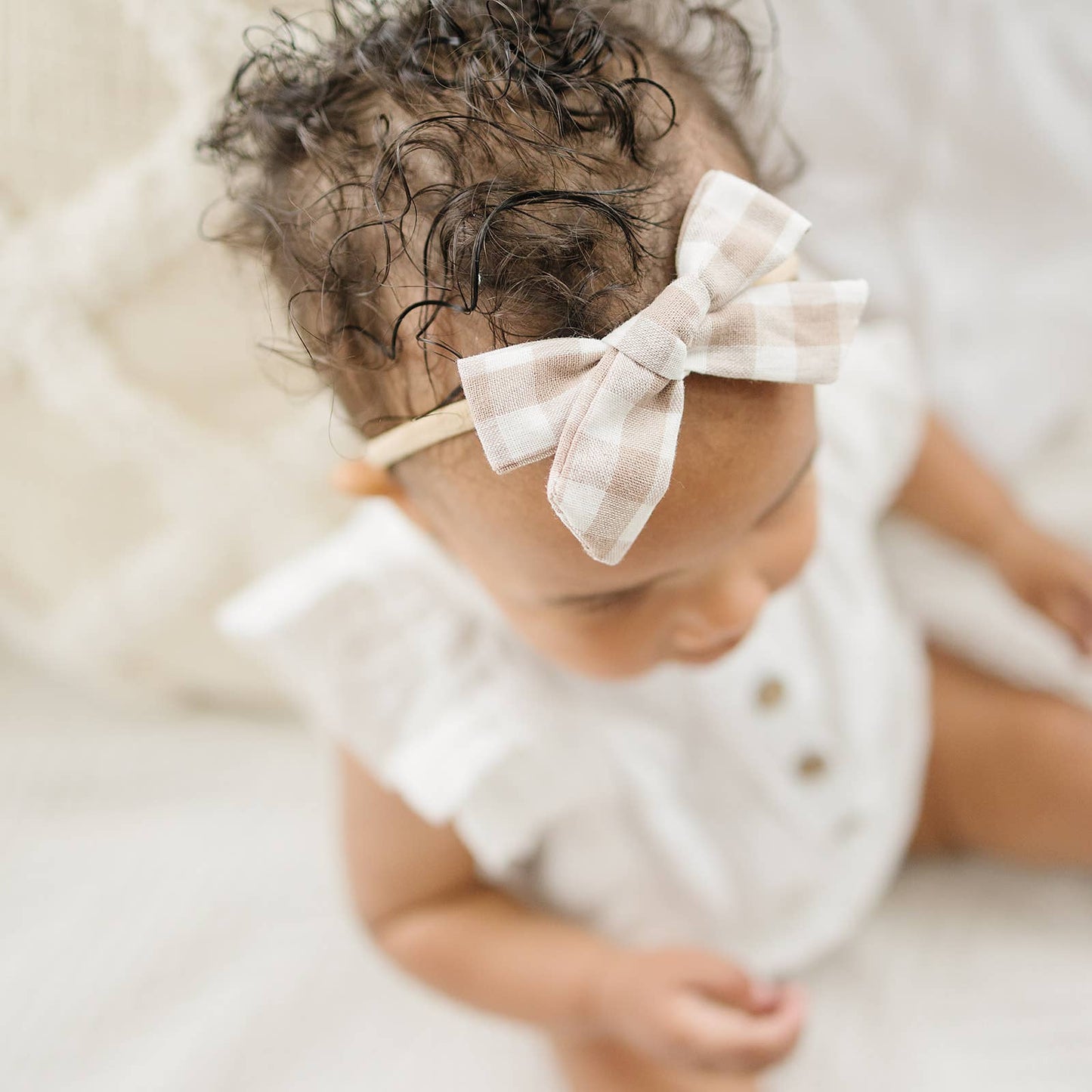 Skinny "Neutral Gingham" Cotton Hair Bow