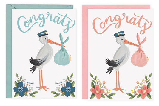Stork Congrats Card - Pink