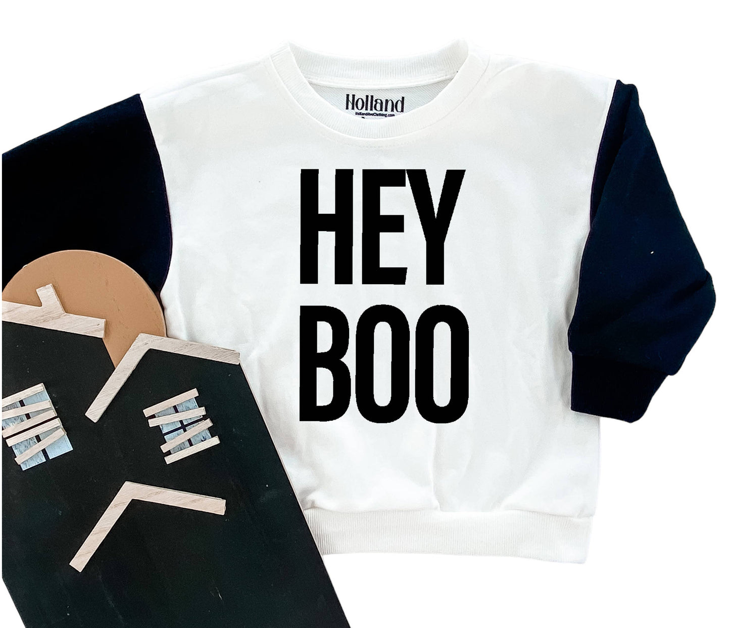 Hey Boo | Kids Halloween Colorblock Sweatshirt